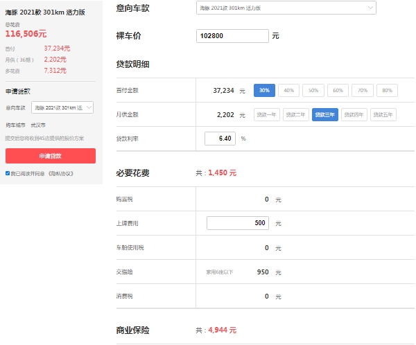 比亚迪海豚纯电动2021款落地价 全款落地最低10.9万(贷款三年首付3.7万)