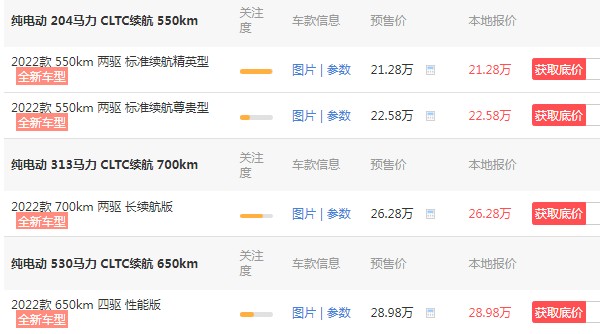 比亚迪海豹纯电动2022款价格及参数 2022款海豹售价21万一台