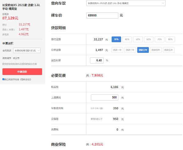 长安欧尚x5价格2021款落地价,在售2021款报价6万起(全款落地最低8万)