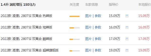 大众凌渡280tsi价格表 280tsi售价15万一台(二手价7万)