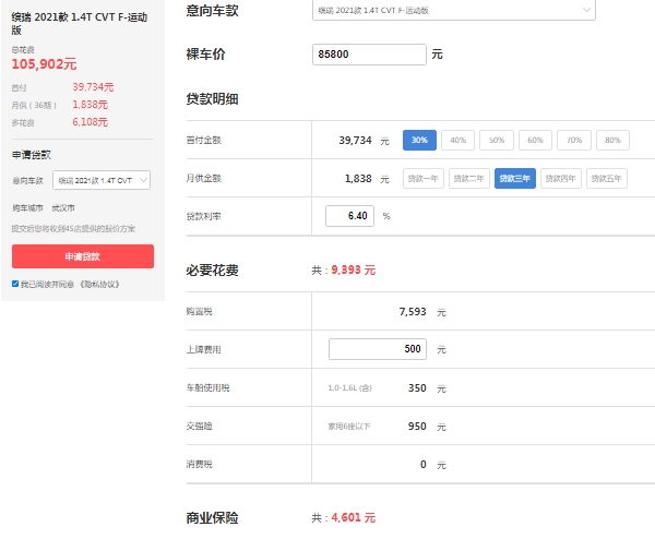 吉利缤瑞2021款1.4t运动版,市场报价9万(全款落地8万起)