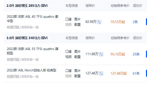 奥迪a8多少钱2022款落地价 奥迪a8 2022款落地价92.56万元
