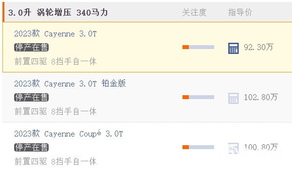 卡宴多少钱 起步售价92.30万起（全款落地103.05万元）